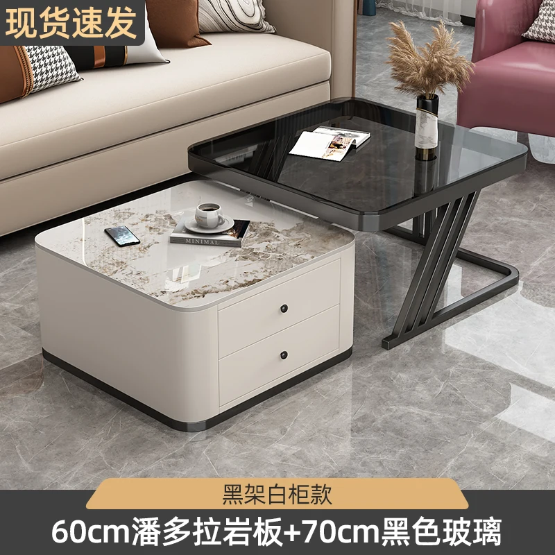 Square coffee table, living room, household small house, tea table 2023, new telescopic light luxury stone slate tea table,