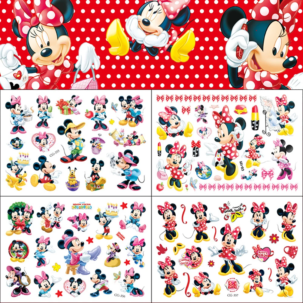 Disney Mickey Mouse Tattoos Sticker Children Body Art Cute Cartoon Fake Temporary Tattoo For Kids Make up Toys Decoration Gifts