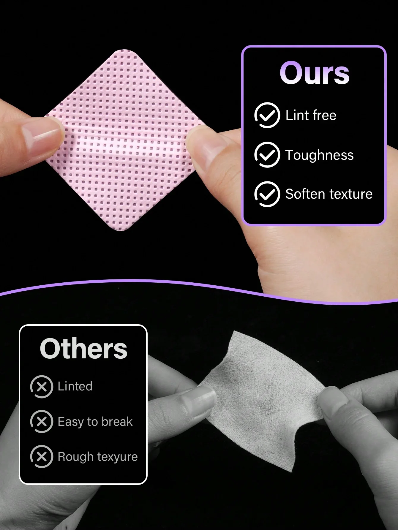 300 PCS Multicolor Lint-Free Nail Wipes , Soft Non-Woven Nail Polish Removal Pads Eyelash Extension Wipes, Nail Polish Remover