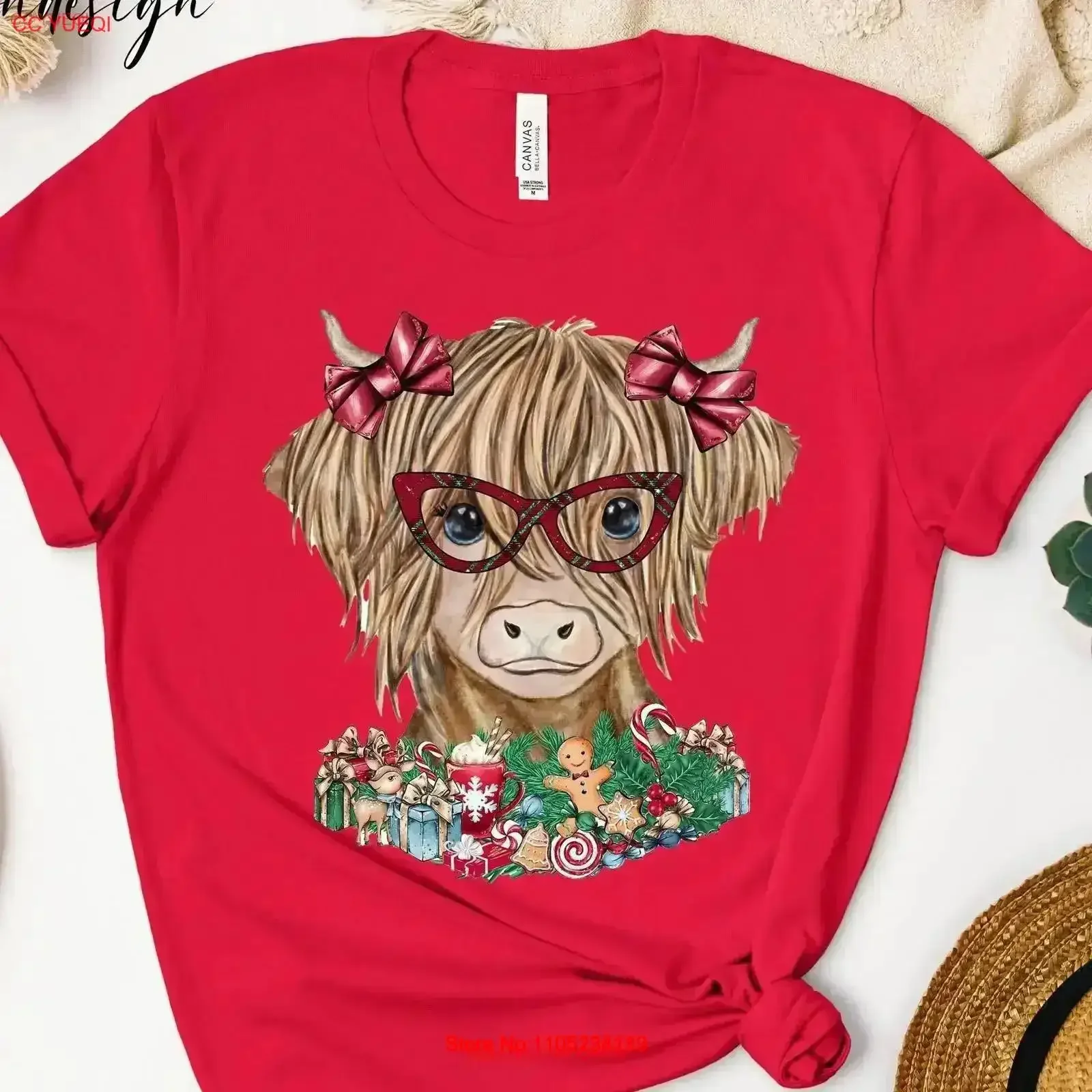 Christmas Highland Cow T Shirt Merry Funny Xmas Bull Tree Happy tee Family vintage Washed Comfortable homme Stretched Versatile