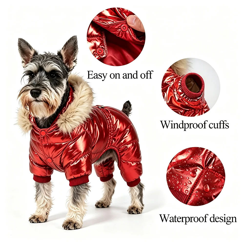 Winddichte Jacke mit abnehmbarer Kapuze, Winter-Warm-Overall für Hunde, Welpen, Chihuahua, French Bulldog, Mantel, Haustierbekleidung, Kostüm – Detail 10