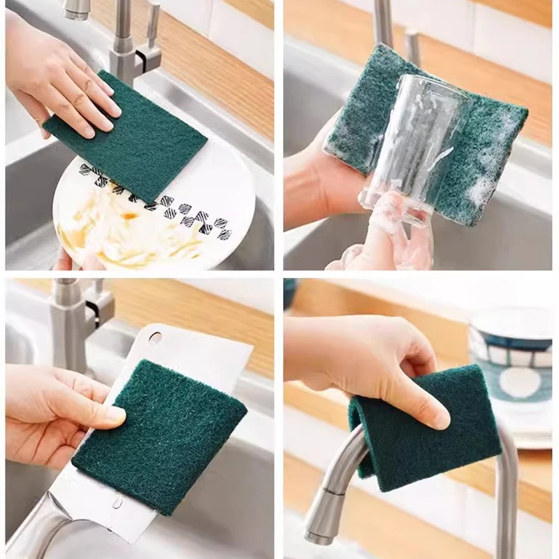 10Pcs/ Pack Double Sided Scrub Pad Sponge Scrubbers Multi-Purpose Cleaning Cloth Kitchen Oil Removal Pan Pot Pads Dishrag