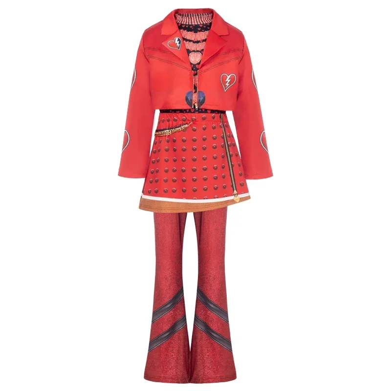 Descendants 5 Princess Red Cosplay Costume Wicked Wonderland Lightning Heart Red Outfit Halloween Birthday Dress Up