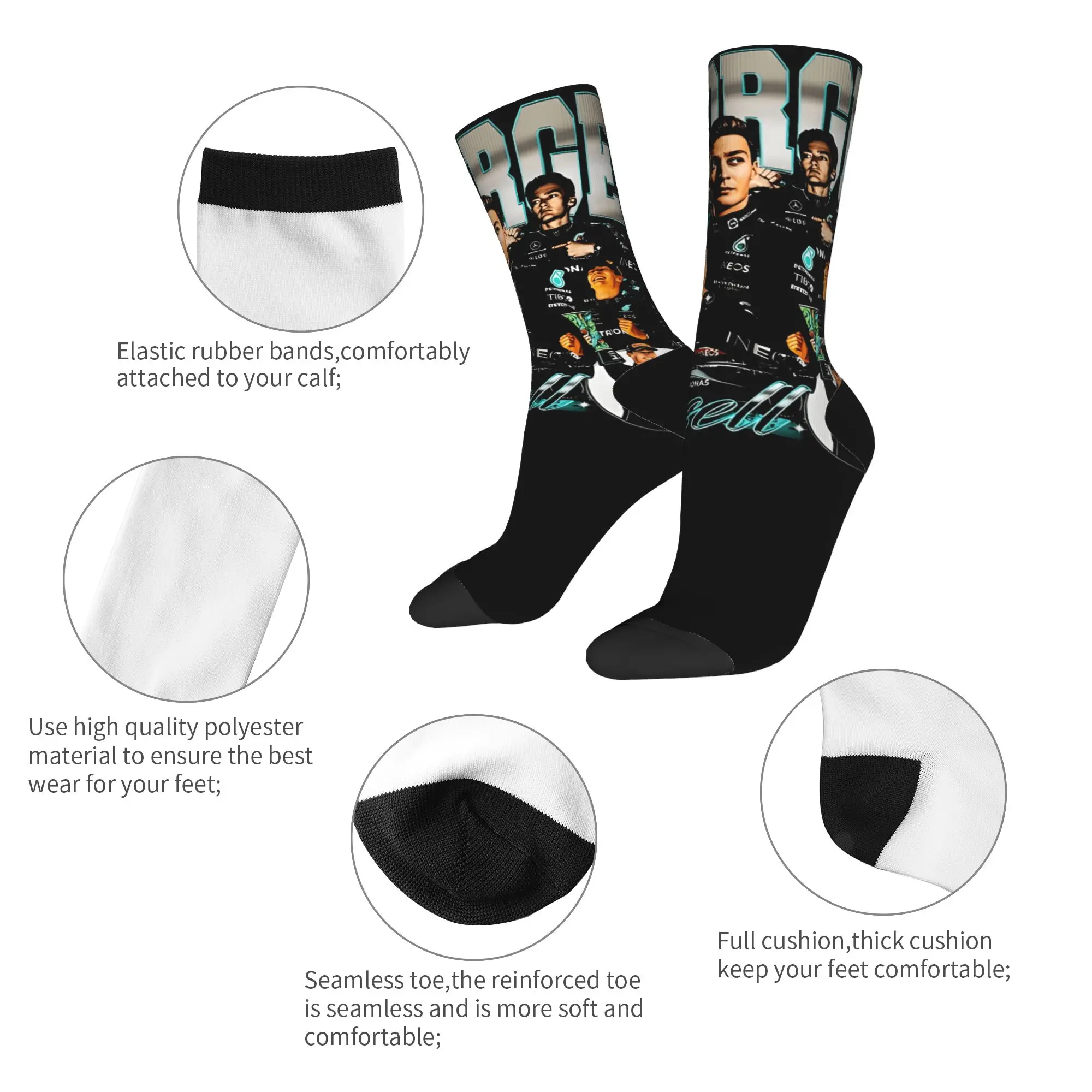 Calzini George Russell Calze gotiche da pilota britannico Calzini da corsa traspiranti da uomo unisex Calzini antiscivolo stampati autunnali