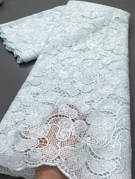Tissu en Dentelle Blanche Soluble dans l'Eau, Guipure Africaine, Paillettes Brodées pour Robes de Femme, Haute Qualité, 2,5 Yards, 4042