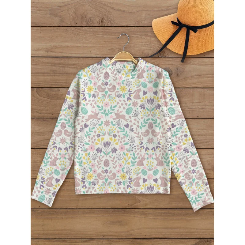 

Мультяшные маленькие цветы, кролики, птицы, принт, женский осенний свитер, мягкая вязка, длинный рукав, круглый вырез, теплый свободный крой