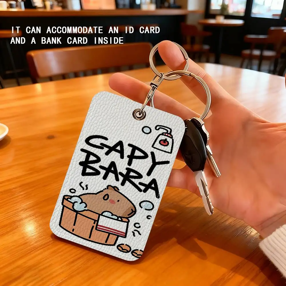 Cartoon Cute Capybara Keyring Leather Access Card Holder Keychain Community Proximity Card Protective Case