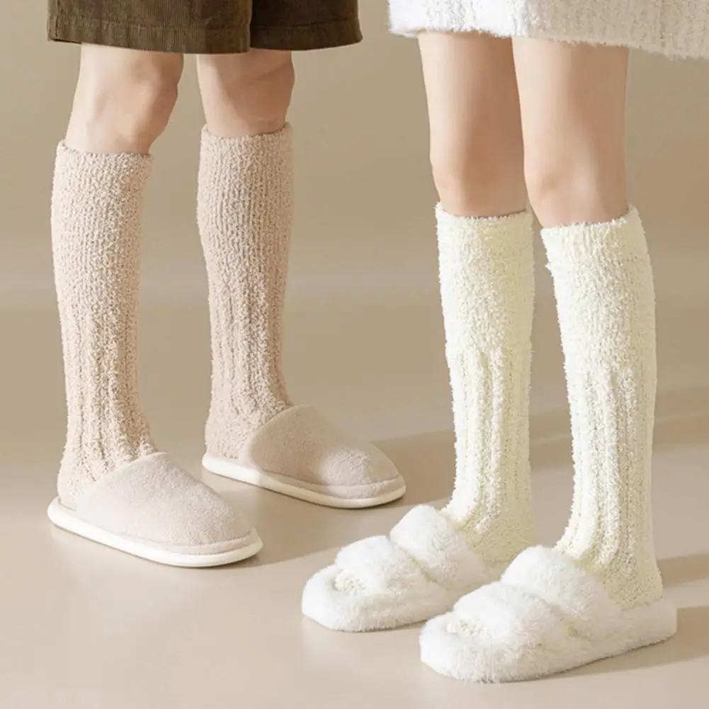 1 Pair Women Winter Socks Coral Fleece Anti-slip Warm Thickened Plush Stockings Warmth Calf Socks For Various Occasions 집 양말