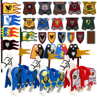 MOC Medieval Red Lion Black Eagle Castle Soldier Knight Horse Mount Building Block Military Figure Vest Armor Flag Toy Gift B036