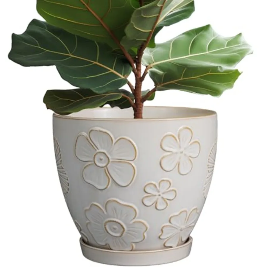 

Ceramic Planter Pot Large Plant Pot for Indoor Plants Outdoor Round Flower Pot with Drainage Hole and Saucer for Home Garden De