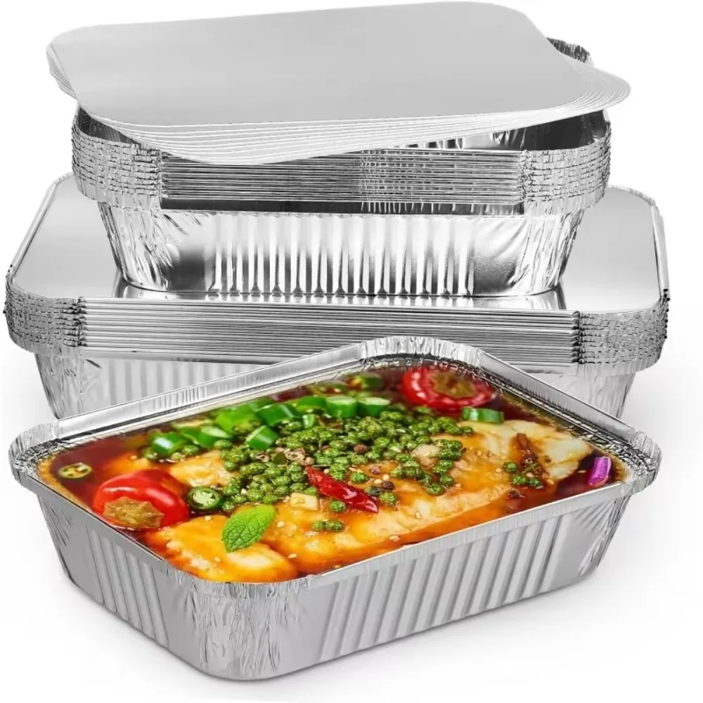 10PCS Disposable Aluminum Foil Food Storage Containers Oven Baking Pan Cooking Kitchen Square Aluminum Foil Tray Kitchen Tools