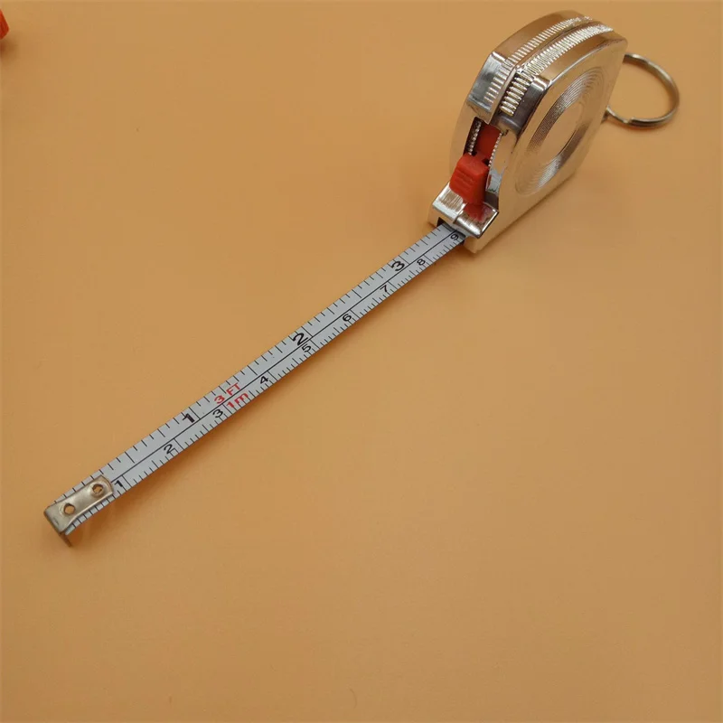 Plating Silver Portable Tape Measure Retractable Ruler Tape Keychain Steel Tape Measure For DIY Woodworking Tools