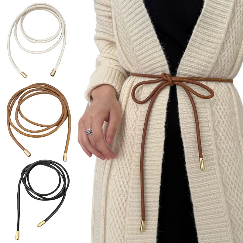 DIY Knotted Round Leather Thin Belts Dress Coat Shirt Decoration String Rope Tie Belt Vintage Lanyard For Waist Fashion Accessoy