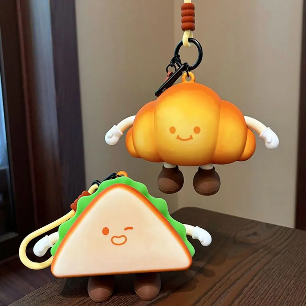 

Soft Silicone Cartoon Bread Coin Bag Afternoon Tea Series with Handle Rope Zipper Keys Pouch Reusable Realistic Looking