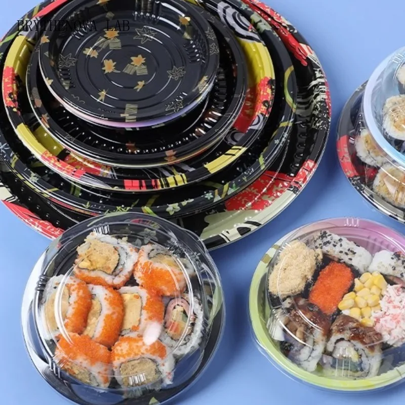 Disposable Circular Sushi Plate Exquisite Printed Tasting Box Lid Environmentally Friendly Seasoning Plastic Small Plates