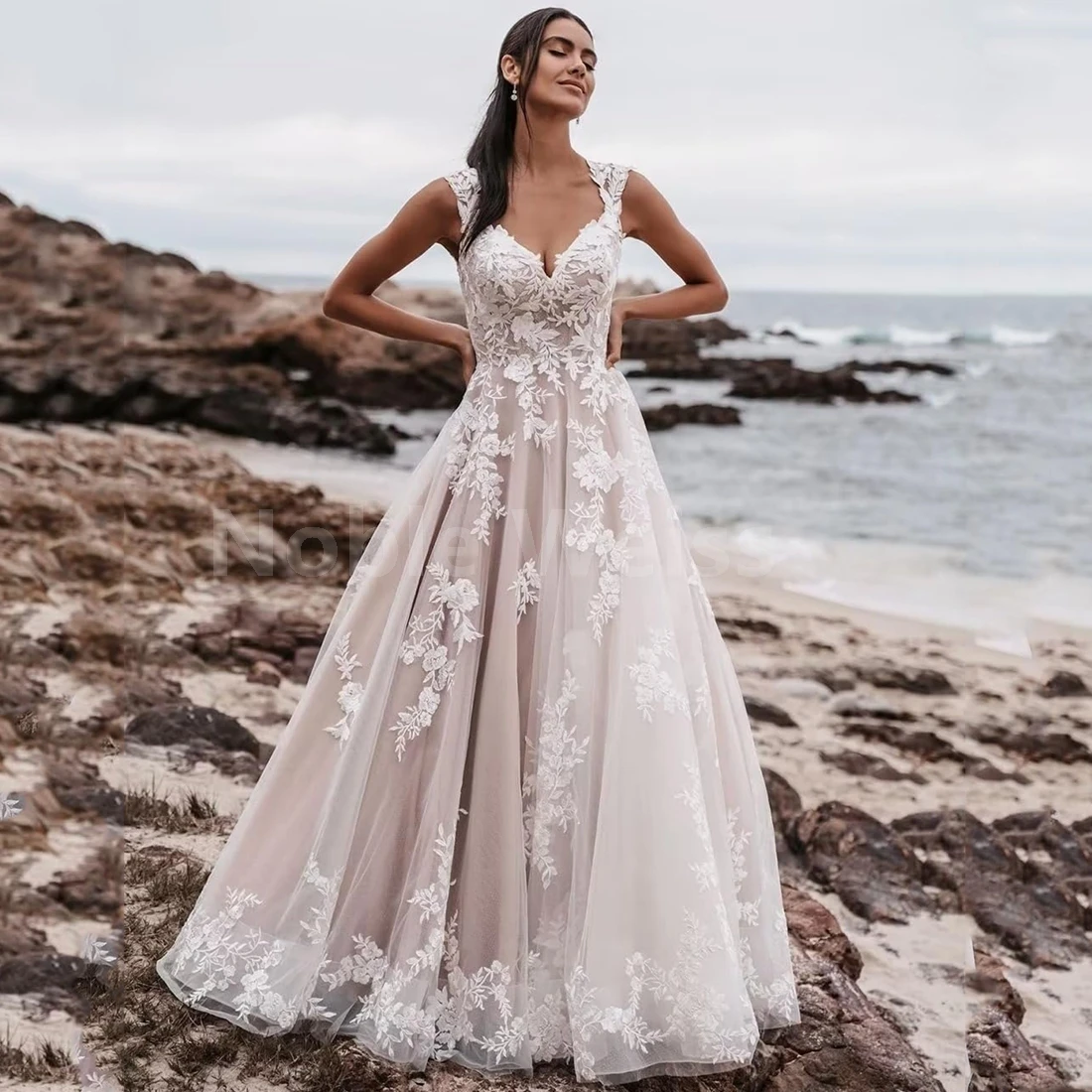 

Elegant Lace A-LINE Sweep Train Wedding Dress Sleeveless V-Neck Bridal Gown Customizable