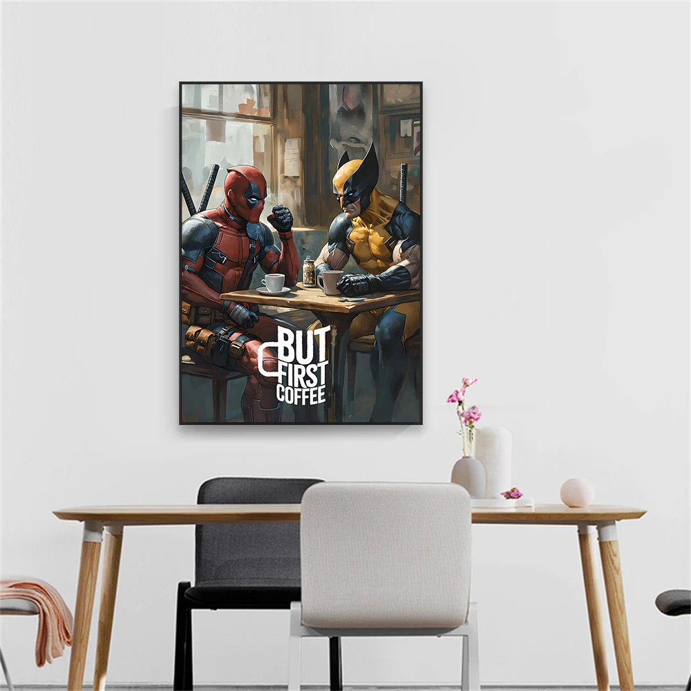 Disney DeadPool Wolverine Art Poster Modern Funny Coffee Art Illustrations Prints Canvas Painting Club Bar Office Kitchen Decor