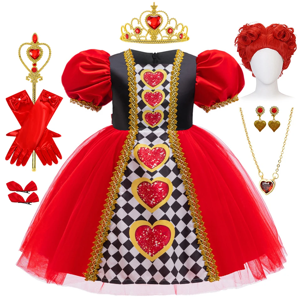 Alice Cosplay Girls Plaid Red Queen Princess Dress Kids Fancy Deluxe Costume Children Birthday Halloween Performance Clothing