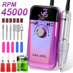Professional 45000RPM Electric Portable Nail Drill Machine Rechargeable Low Noise Nail Sander File for Manicure Salon Tool