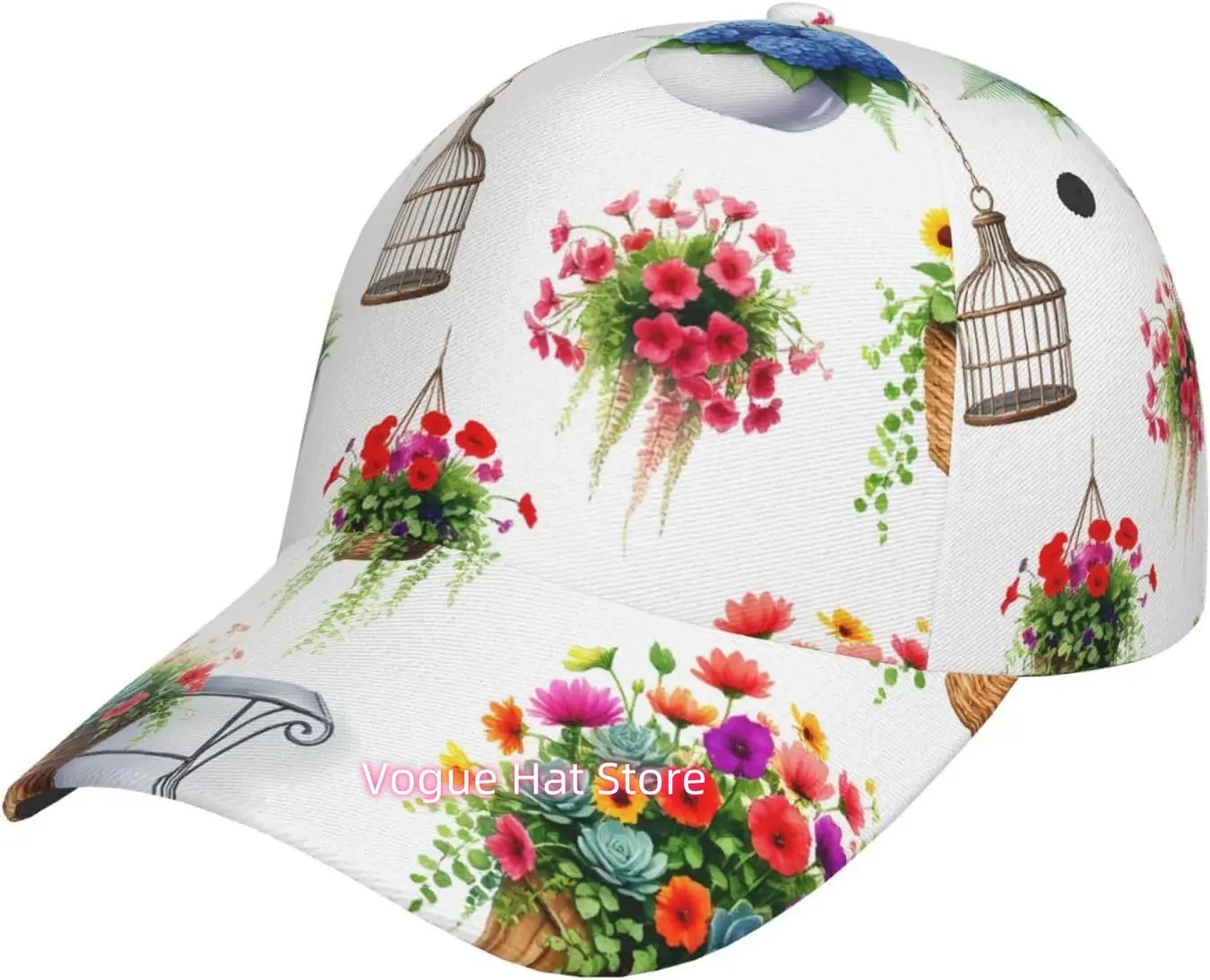 Floral Hanging Garden Pattern Baseball Cap Adjustable Cotton Baseball Hat for Sports, Outdoor, Travel Gifts for Men Black