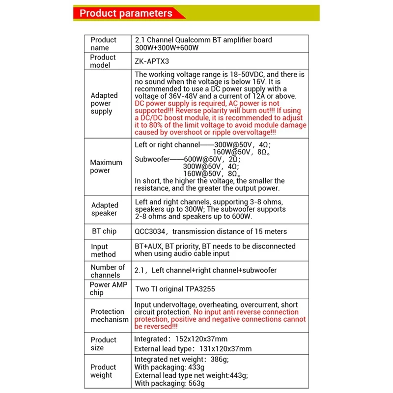 Neuer ZK-APTX3 Bluetooth-Verstärker 2.1 Kanal 3D-Surround-Sound-Subwoofer 300 W x 2 + 600 W Audio-Leistungsverstärker Audiophile