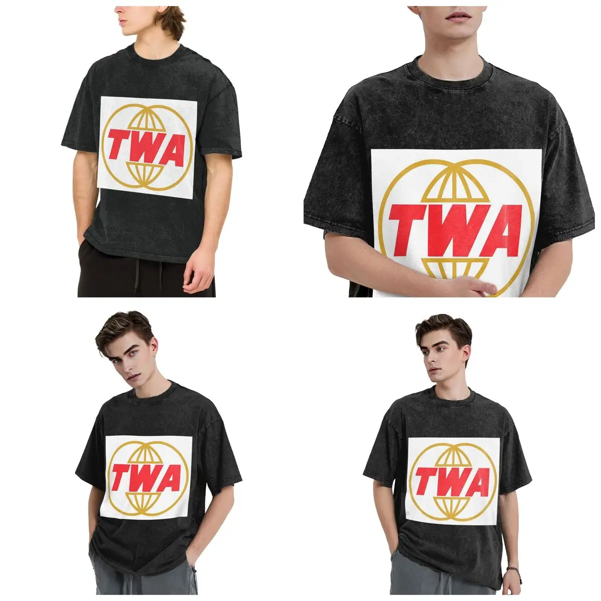 Streetwear T-Shirts TWA Airlines - Vintage Log Washed T Shirt Short Sleeve Hip Hop T-Shirt Tops Tees for Men Women