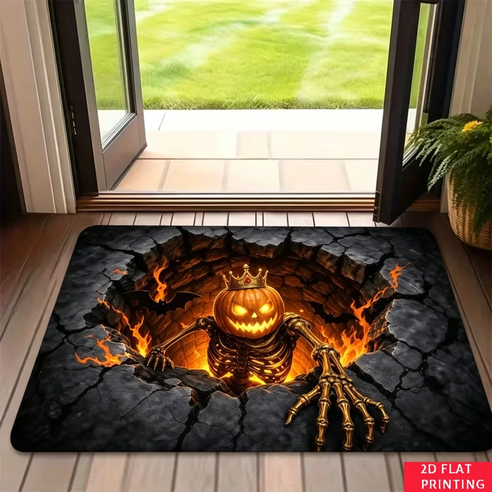 3D Spider Web Abyss Floor Mat Black Cracked Stone Texture Red Marked Arachnid Non Slip Rug For Halloween Theme  Decor
