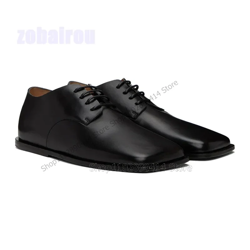 

Black Matte Leather Square Tooe Strappy Men Shoes Fashion Lace Up Male Shoes Luxury Handmade Party Feast Banquet Men Dress Shoes