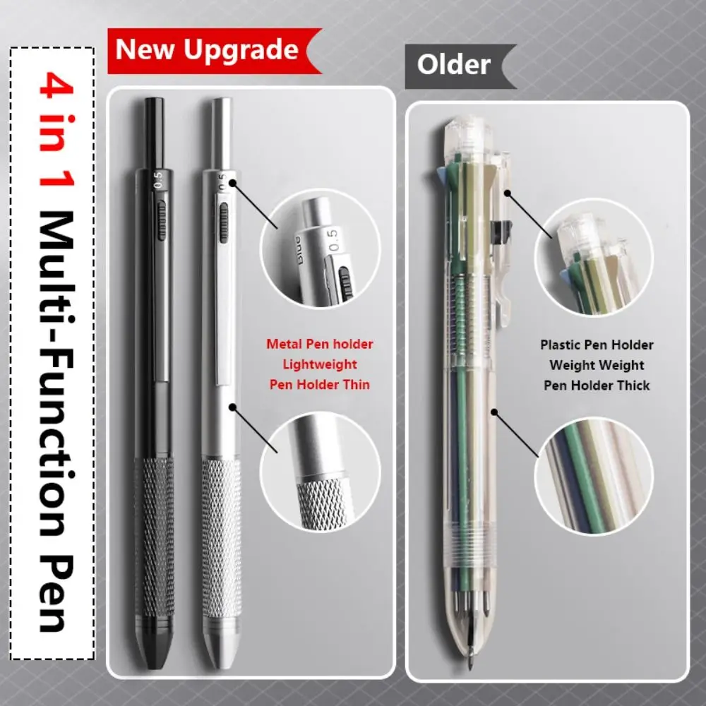 Fashion Metal Gravity Sensor Pen 4 in 1 Press Type 3Colors Ballpoint Pen Neutral Pen School Office