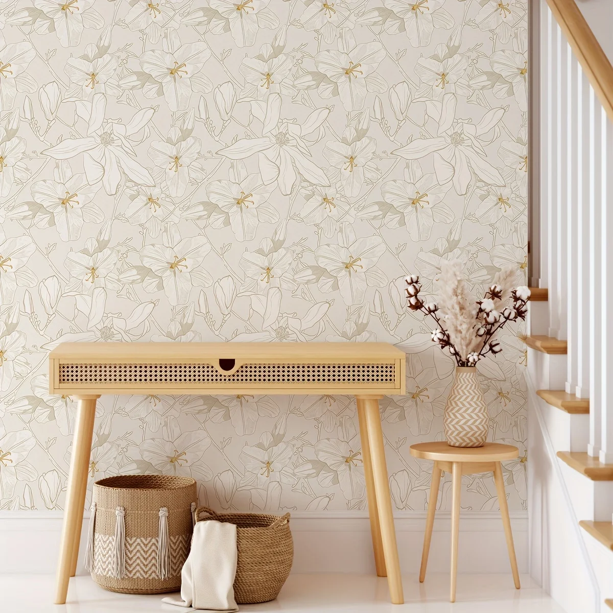 1 piece of warm color large flower pattern thickened moisture wallpaper self-adhesive waterproof bedroom decorative wall sticker