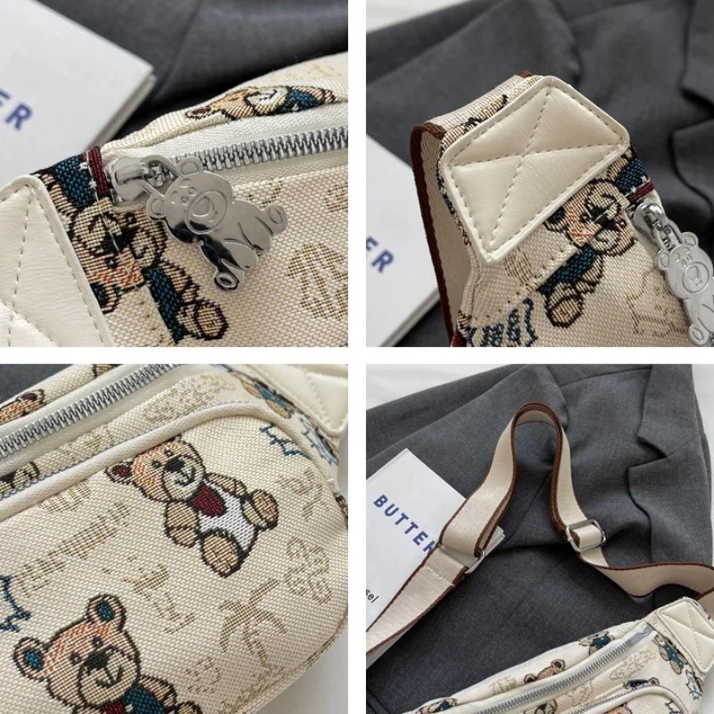 Cute Cartoon bear Printed Canvas Waist Bags For Women Kawaii Fanny Pack Female Waist Pack Ladies Crossbody Chest Bag 2023 Trend