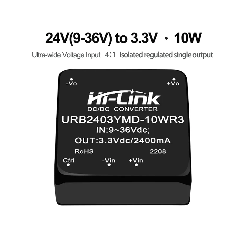 Hi-Link 10W 9-36Vdc URB2405YMD/URB2412YMD-10WR3 24V to 3.3/5/9/12/15/24Vdc Isolated Output Power Converter Supply Module