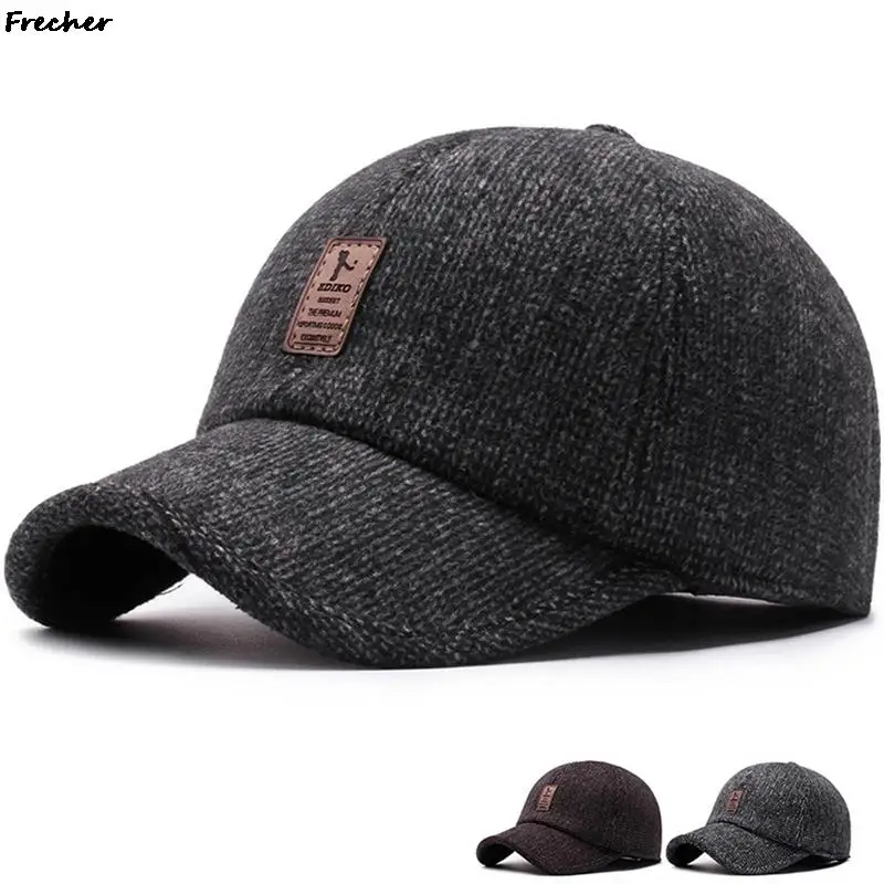 Male Woolen Snapback Hat Ear Protection Peaked Caps Autumn Men Keep Warm Baseball Cap Outdoor Winter Casual Gorras Casquette 