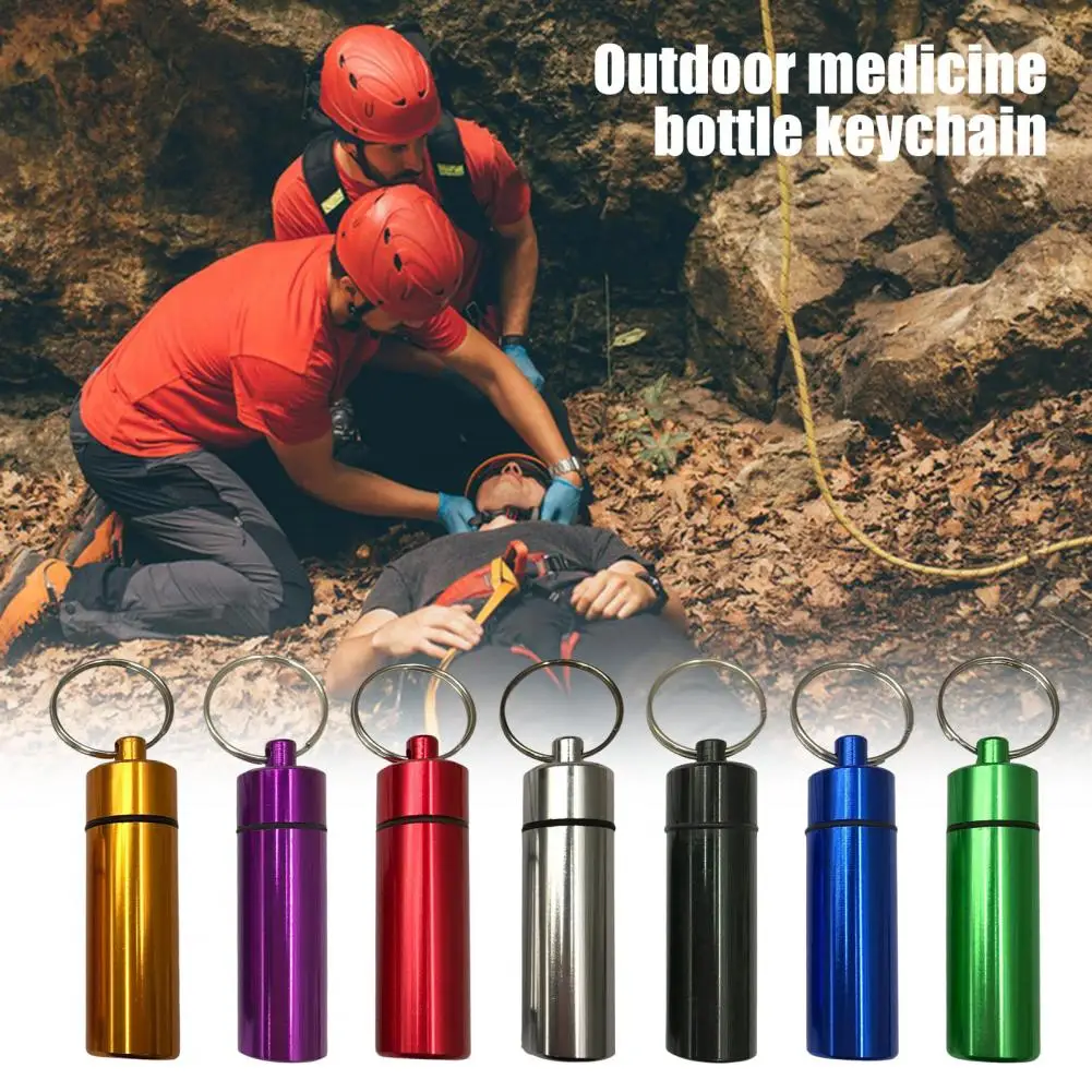 Waterproof Pill Bottle Keychain Waterproof Aluminum Alloy Pill Bottle Keychain Holder for Outdoor Travel with Secret Container