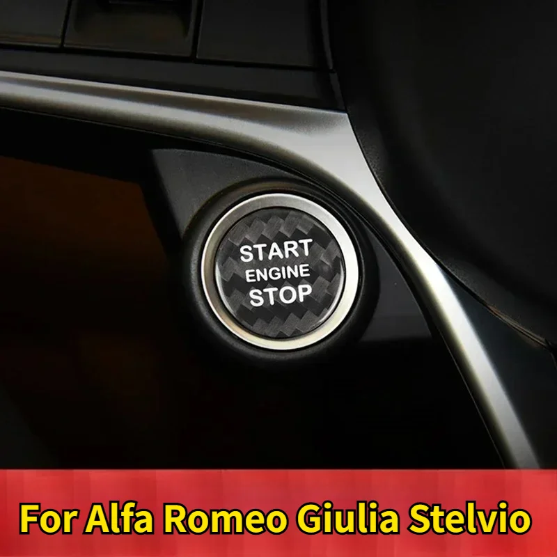 

For Alfa Romeo Giulia Stelvio Real Dry Carbon Fiber Interior Engine Start Stop Button Cover Sticker Modification Accessories