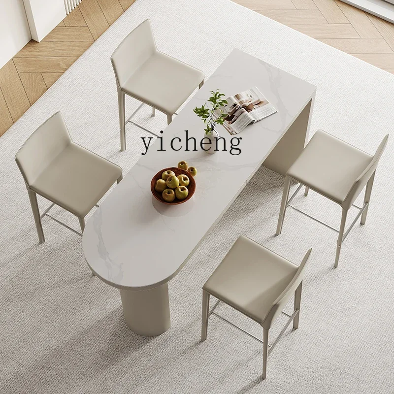 ZC Italian rock slab saddle leather bar table household high-end high bar table high-footed dining table integrated