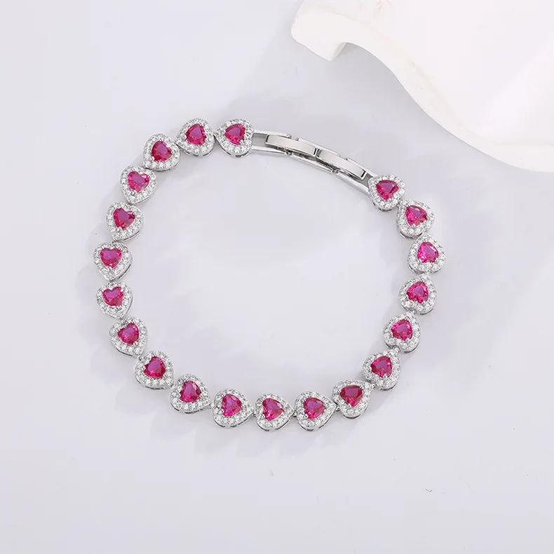 2026 New Model Cross-border Handcrafted Ruby and Emerald Bracelet, Heart-shaped Precious Sapphire Bracelet Jewelry
