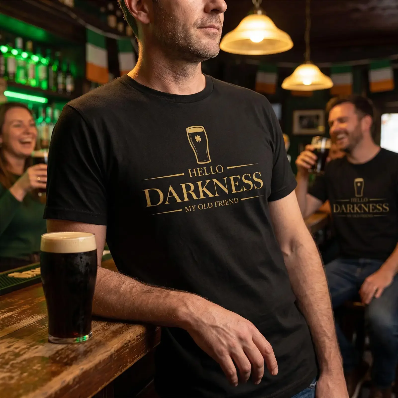 Hello Darkness My Old Friend Stout Beer Crewneck T Shirt vintage Washed Versatile designer clothes Casual Unisex graphic homme