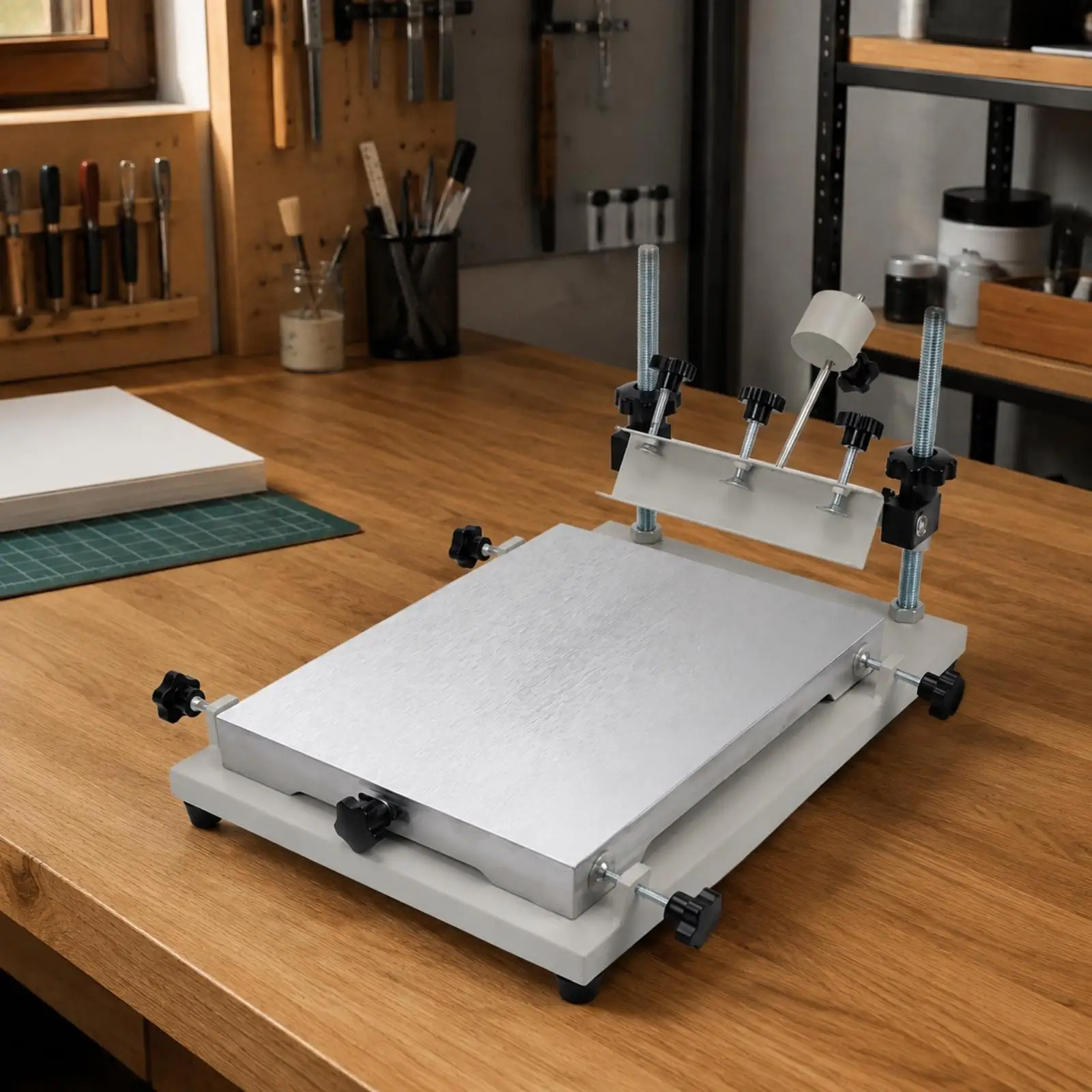 Manual Silk Screen Printing Machine Tabletop Unit for Flat Surfaces Aluminum Alloy Worktable Adjustable Screen Holder for