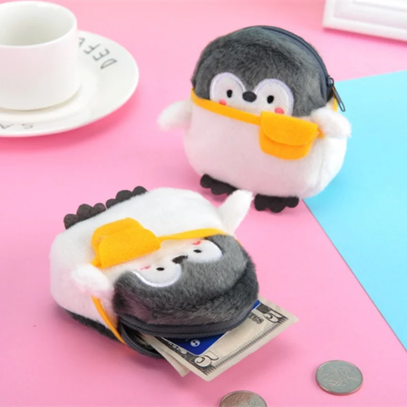 Cute Soft Plush Penguin Coins Bag Cartoon Coin Mini Wallet For Women Girls Plush Purses Gifts