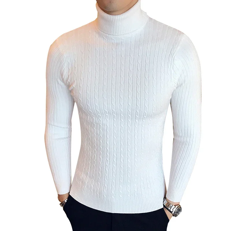 New Men\'s High Neck Sweater Solid Color Pullover Knitted Warm Casual Turtleneck Sweatwear Woolen Mens Winter Outdoor Tops