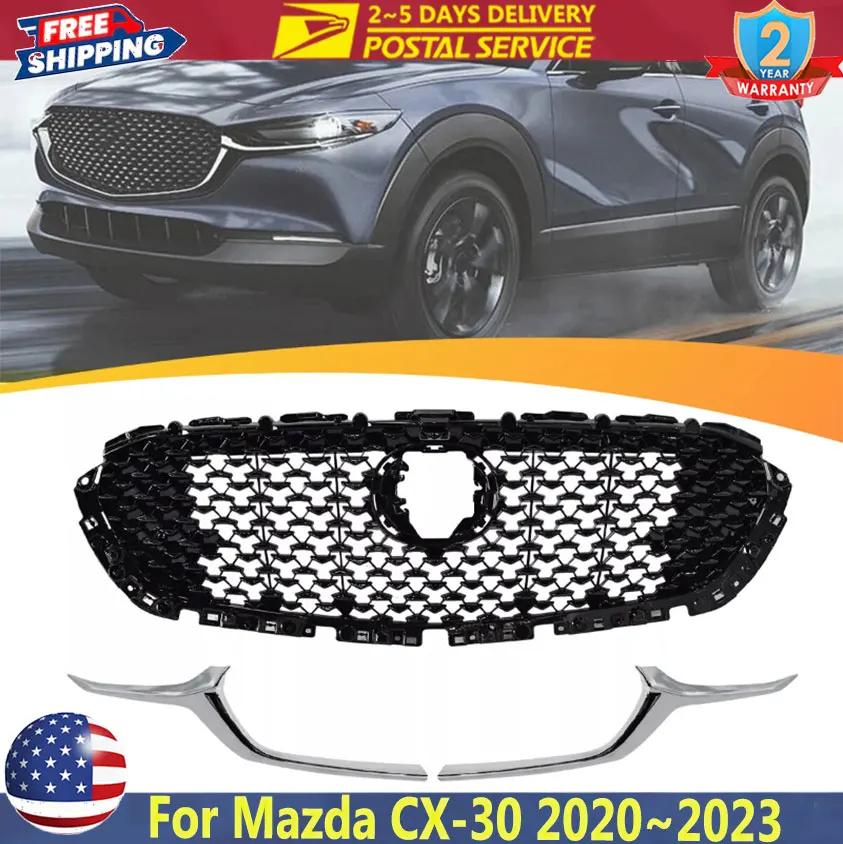 

Решетка переднего бампера, передняя сетчатая верхняя решетка для Mazda CX-30 2020 2021 2022 2023, передняя решетка в сборе с хромированной накладкой