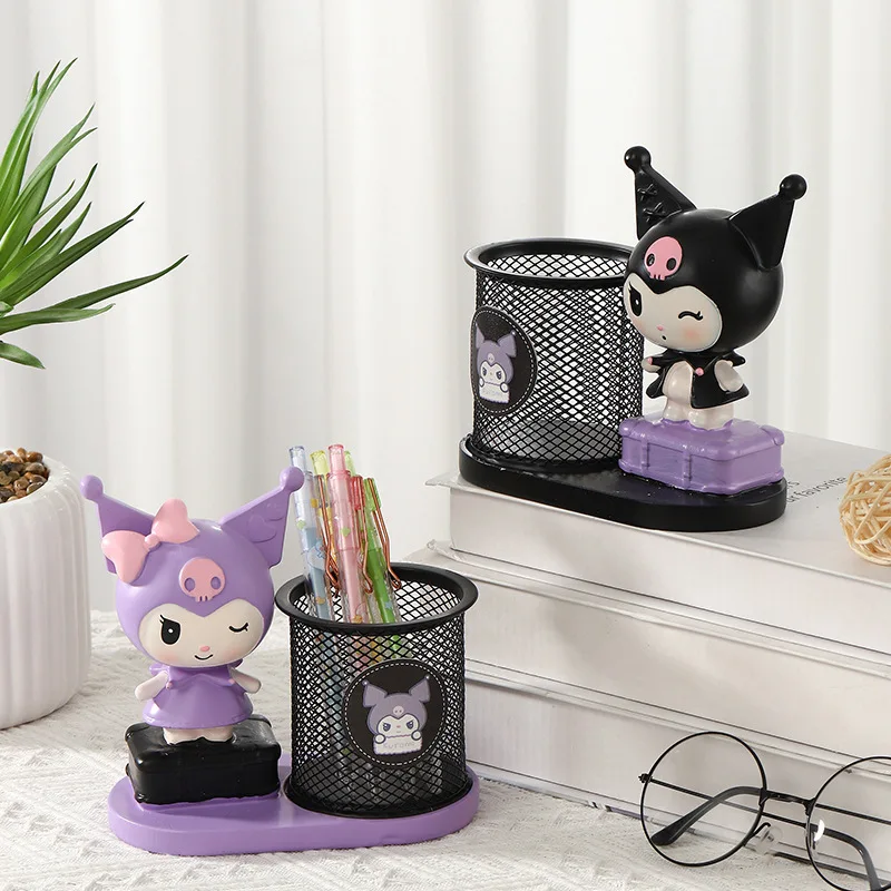 Sanrio Anime Peripheral Kuromi Doll Resin Student Cute Storage Basket Desktop Pen Holder Student Desktop Decoration Collectible