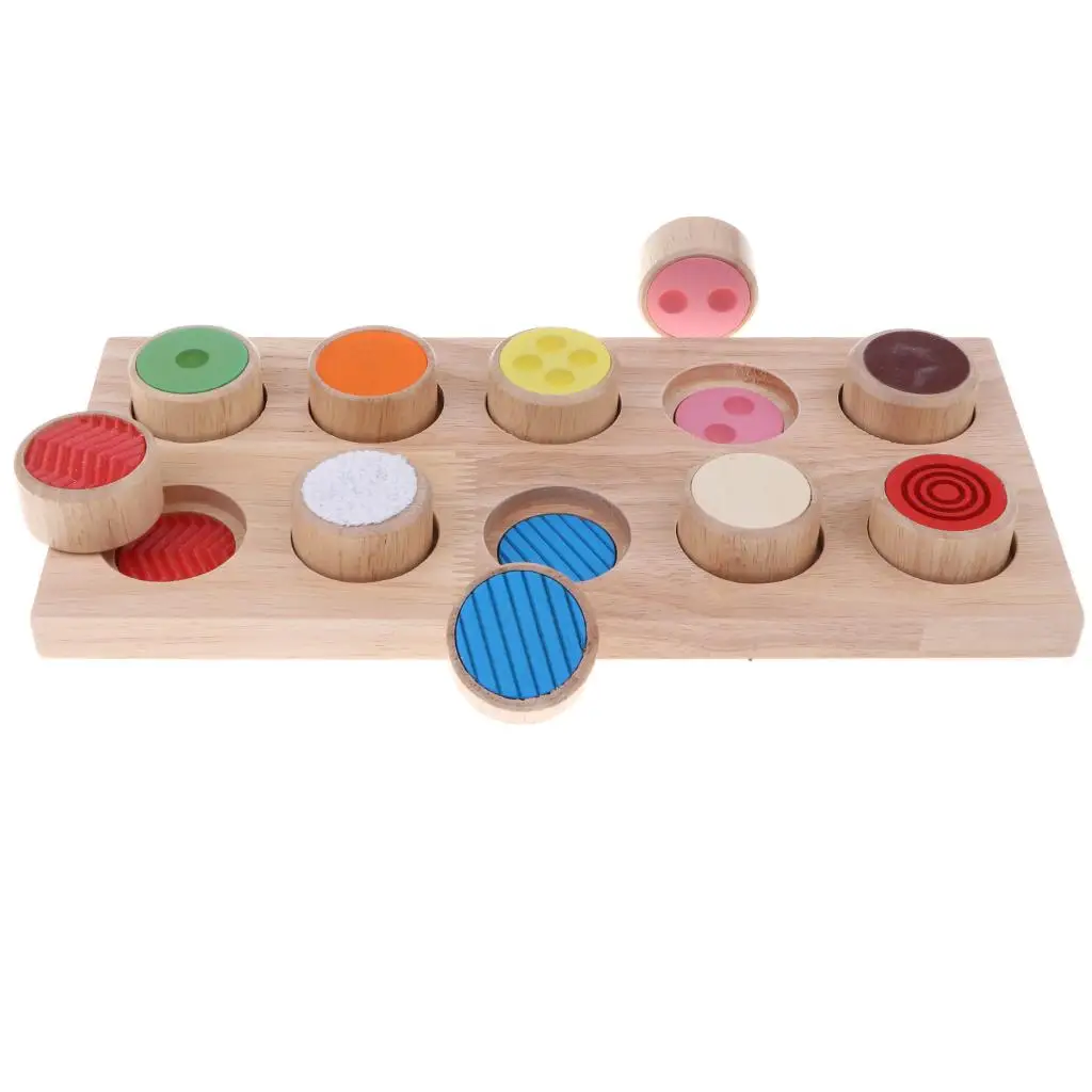 Touch and Match Board for Kids Classroom Activity, Wooden Board and Colorful Tactile Cylinders