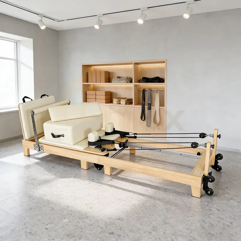 for Space Saving Ergonomic Oak Foldable Pilates Reformer with Silent Smooth Wheels Available in Various Colors