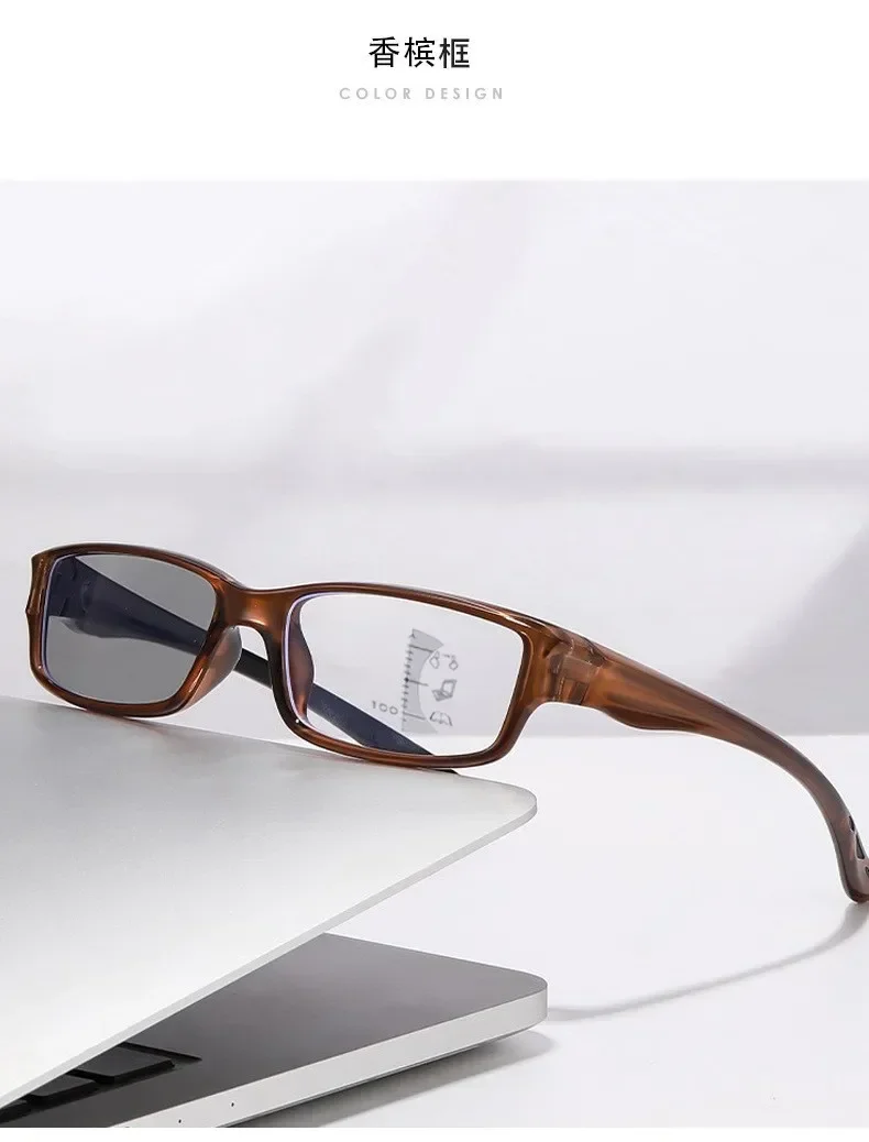 Sportliche photochrome Lesebrille für Damen und Herren, Vintage-Farbwechsel, progressive multifokale Presbyopie-Brille – Detail 12