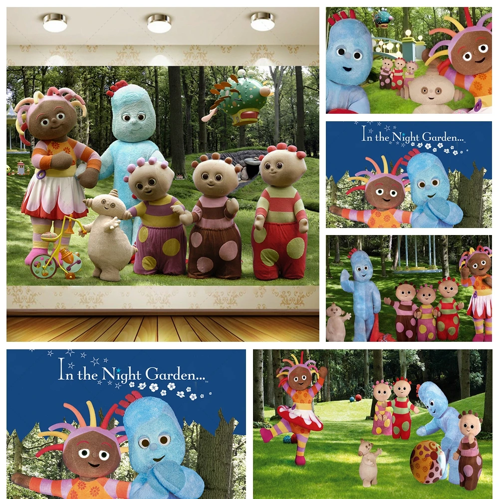 POP M-ARTs Teletubbies الأطفال التلفزيون الكرتون خلفية في حديقة الليل حفلة عيد ميلاد راية التصوير خلفية الزينة #1