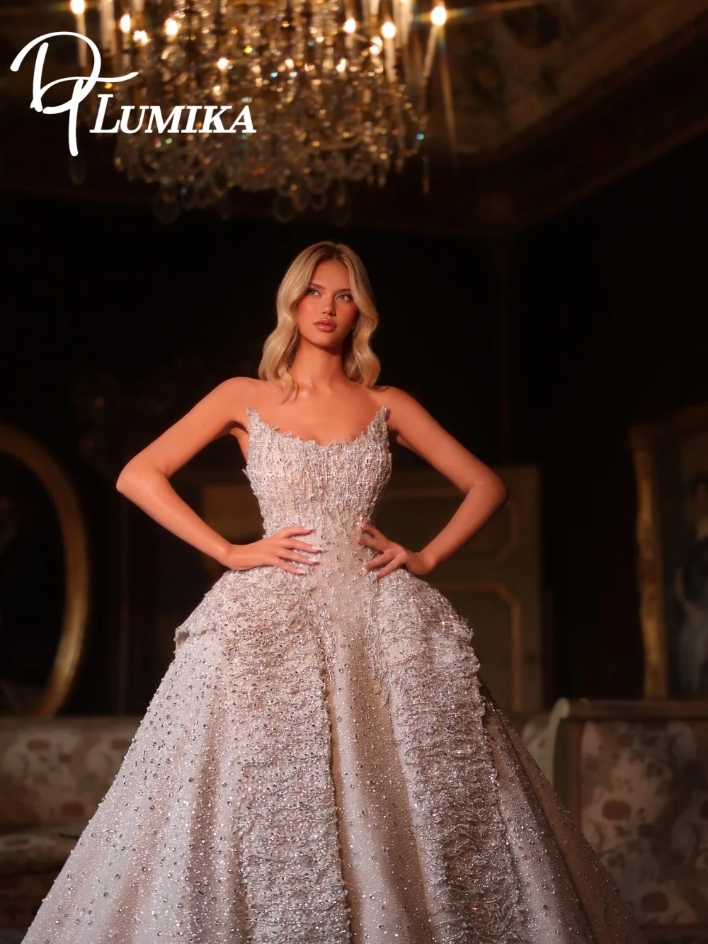 Dazzling Silver Glitter Ball Gown 2026 Strapless Hand Beaded Textured Floor Length Formal Evening Dress Vestidos De Novia