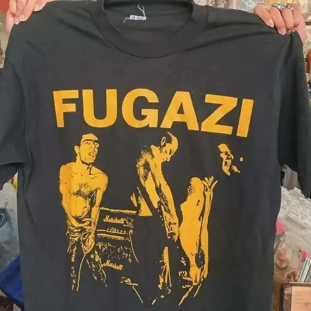 Y2k Fashion Rock Print T Shirts Vintage Fugazi Punk Band Retro Style Black Short Sleeve Casual Loose T Shirt Unisex
