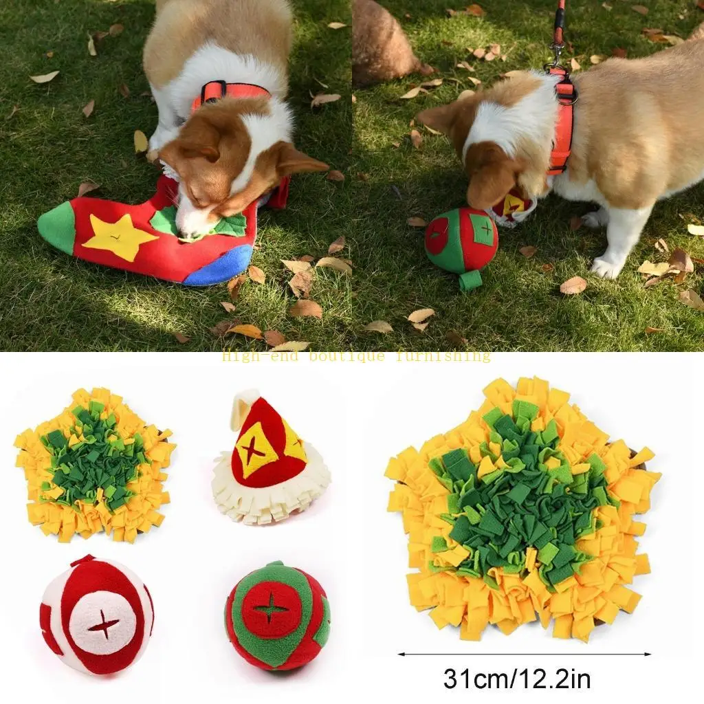 L9NB Christmas Pet Snuffle Feeding Mat Playing Ball Set Washable Dog Puzzle Nosework Blanket for Dogs Puppy